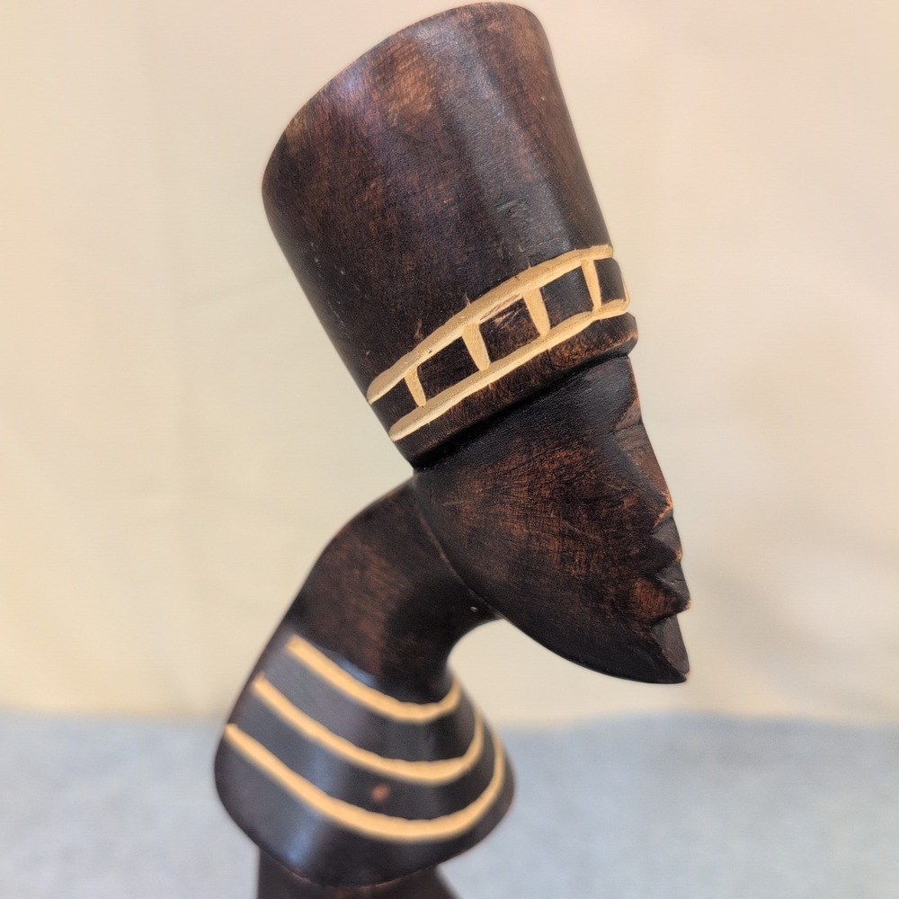Vintage Hand Carved African Wooden Bust Sculpture Stylized Woman Folk Art - Picture 6 of 9